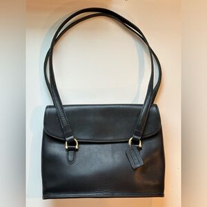 vintage coach black equestrian flap shopper #9808